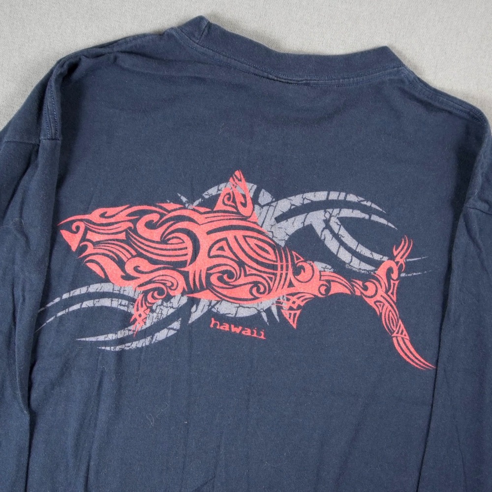 Y2K Crazy Shirts Tribal Polynesian Shark Long Sleeve T-Shirt Men L Hawaii Skate